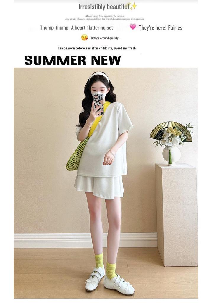 Summer Rhinestone Maternity T-Shirt & Skirt Set