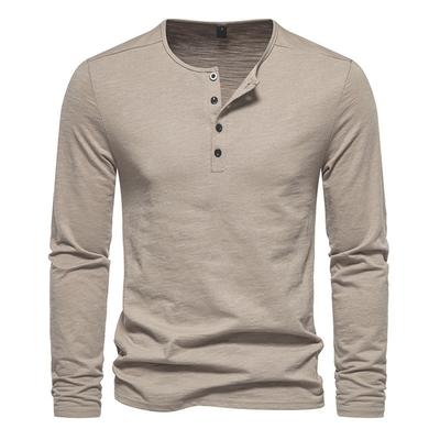Men Long Sleeved T-shirt Cotton Slim Fit Bottoming Shirt Fitness Tops Tees Button Neck Casual Cozy Tshirt