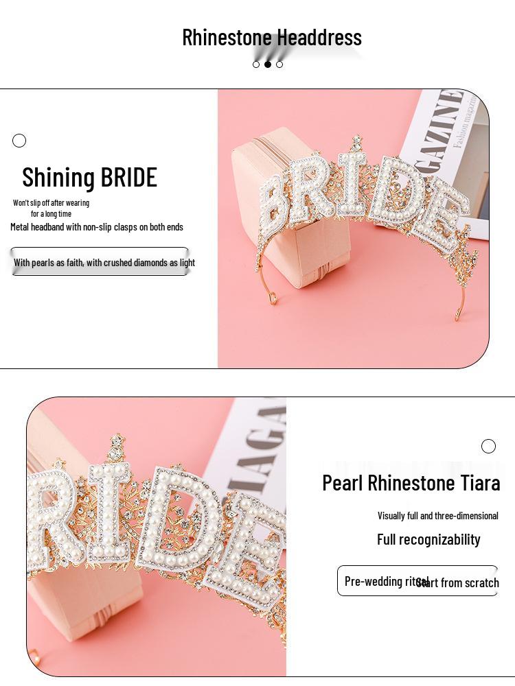 Pearl Lace Bridal Crown & Headband Set with Wavy Edge Sash and Shoulder Straps