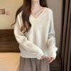 V-neck solid-color versatile sweater with autumn and winter new gentle wind soft waxy lazy bottoming knitted sweater