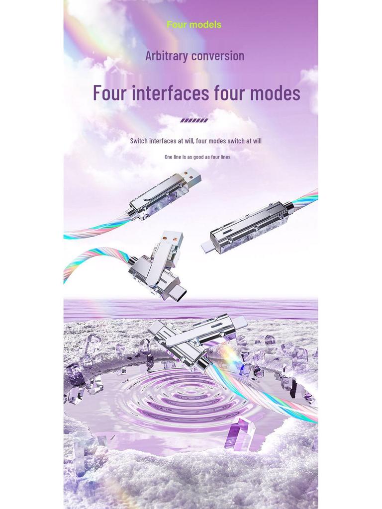 Four-in-One Luminous Fast Charging USB-C to Multi-Device Glowing Charger Cable