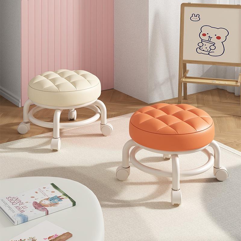 Compact Silent Rolling Stool with Lumbar Support and Soft Cushion