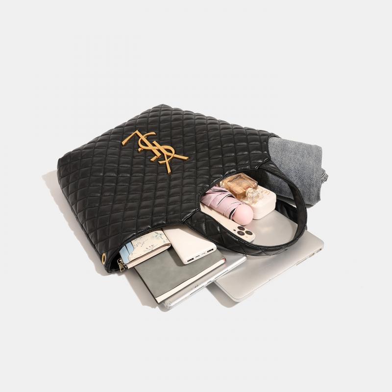 Vintage Tote Große Kapazität Gesteppte Handtasche Achseltasche Damen Vielseitige Einkaufstasche PU-Material Horizontales Rechteck Schwarz 35*10*38cm