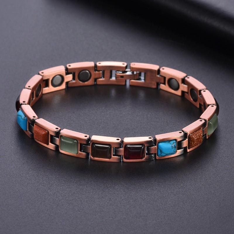 Vintage Turquoise Square Alloy Magnetic Therapy Bracelet Men Women Retro Style Zinc Jewelry Accessory