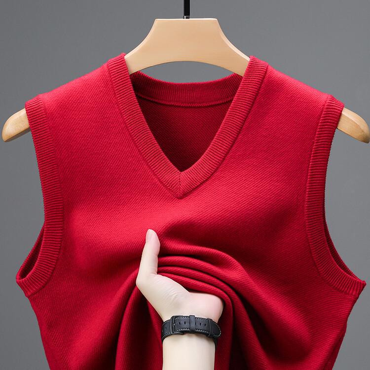 Men's V-Neck Wool Knit Vest - Autumn/Winter Solid Color, Middle-Aged & Elderly Style