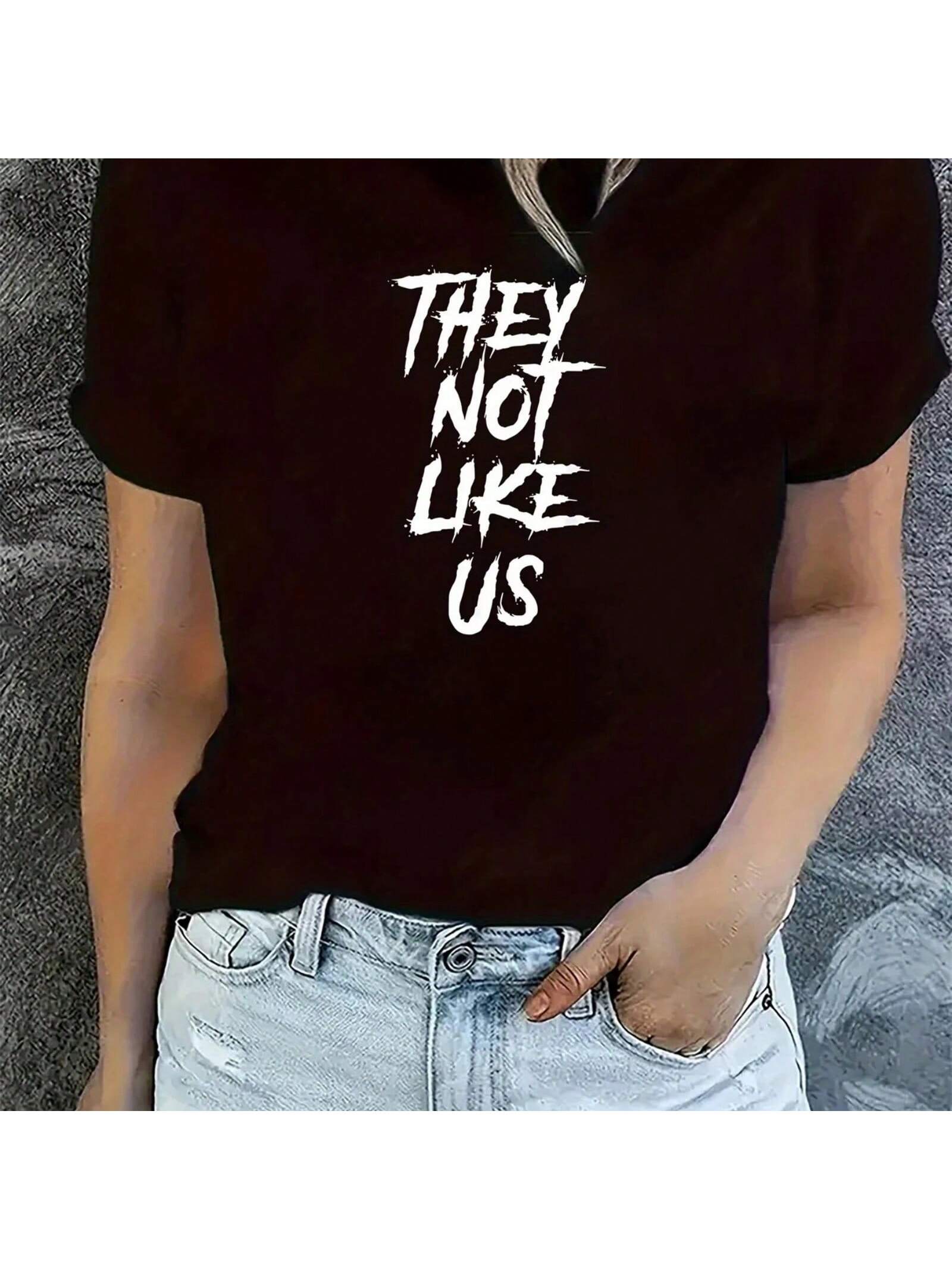 s Graphic THEY NOT LIKE US T-Shirt - Casual Crew Neck Tee Spandex Blend With Medium Stretch Knit Fabric Fashion S разноцветный
