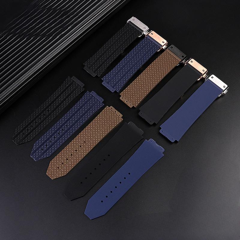 Herren Silikon Uhrenarmband für Hublot Schweißfestes Uhrenarmband Yubo Big Bang Classic Gummi 26x19mm 24x17mm Blau Braun Zubehör