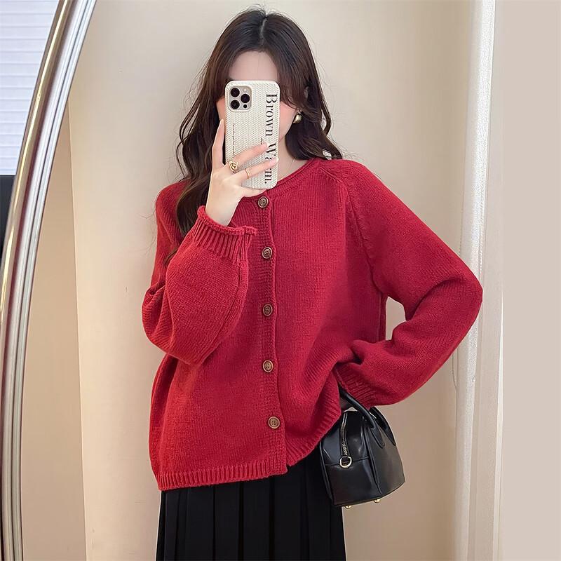 

TonLion Women s Simple Crew Neck Knit Cardigan M