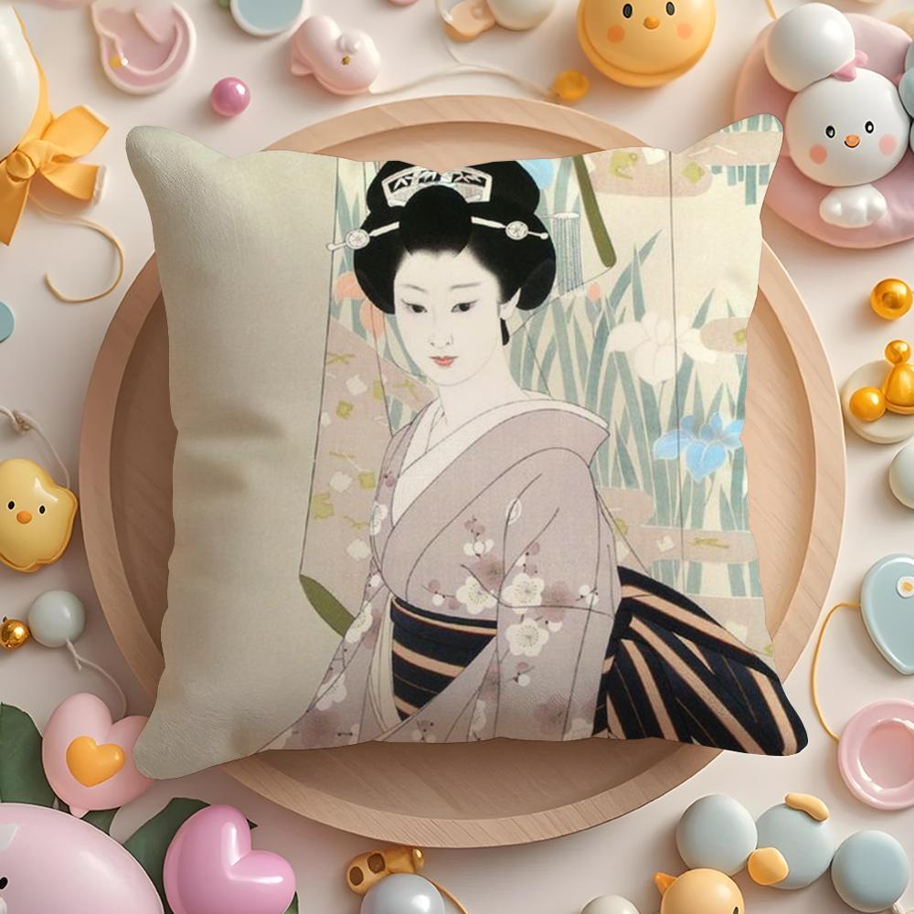 Classic Japanese Lady Cushion Cover Short Plush DoubleSided Printing Home Machine Washable In Warm Winter Pillow Case