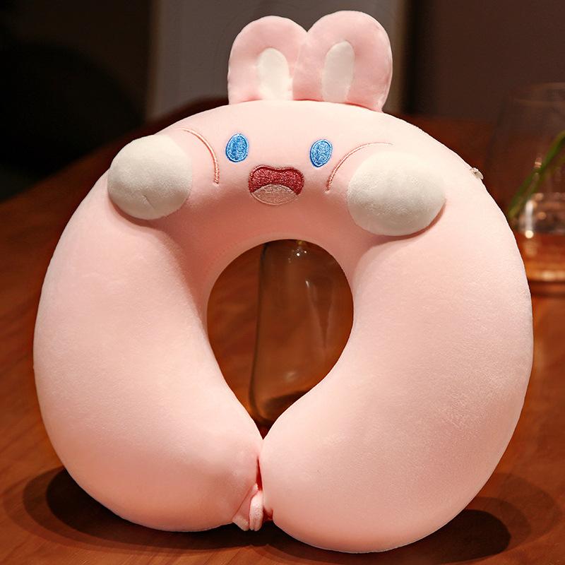 

Мультяшная U-образная подушка Подушка из пены с памятью Кавайная вышивка Подушка для путешествий в самолете Подушка для шеи в машине Подушка для шеи для сна в офисе 30x30cm розовый