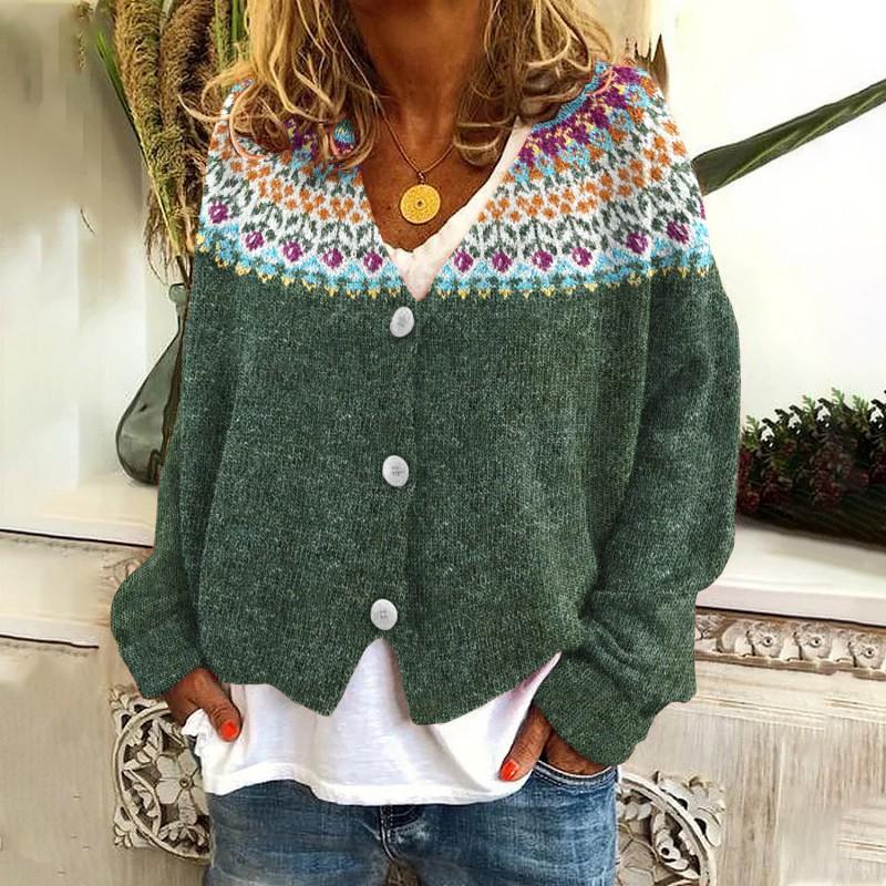 Womens Oversized Digital Print V-Neck Long Sleeve Knit Cardigan Loose Fit Casual Sweater With 3D Rabbit Hair Blend