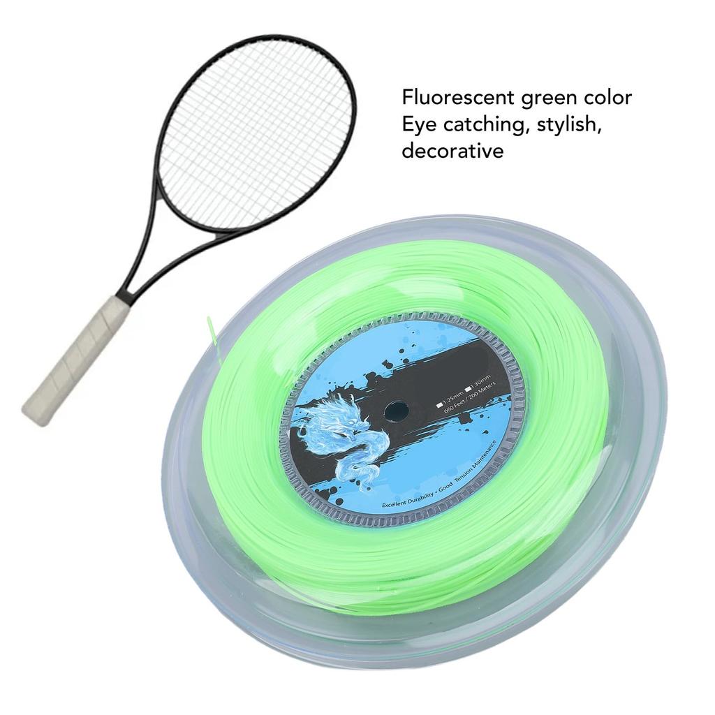 Polyester tennis string, 1.3mm diameter, 200m reel tennis racket string for training, fluorescent green tennis string reel.
