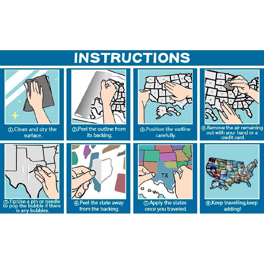 RV State Sticker Travel Map Of The United States, Travel Trailer Camper Accessories, 11X17" RV Map Decals For Window Door Wall, 50 State Bumper