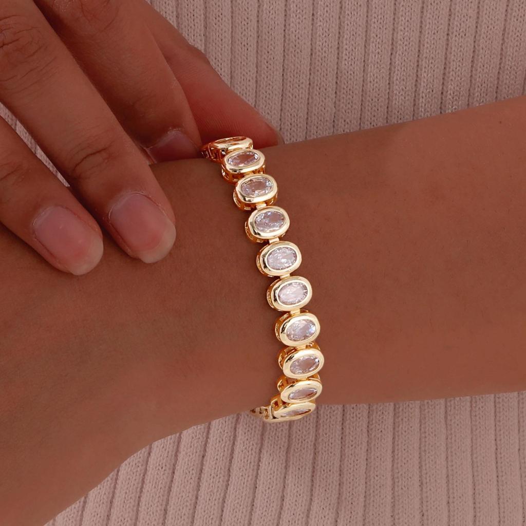 14K Gold-Plated Women's Watch Strap Bracelet with Zircon, Two-Sided Polished Chain, European-American Style Jewelry.