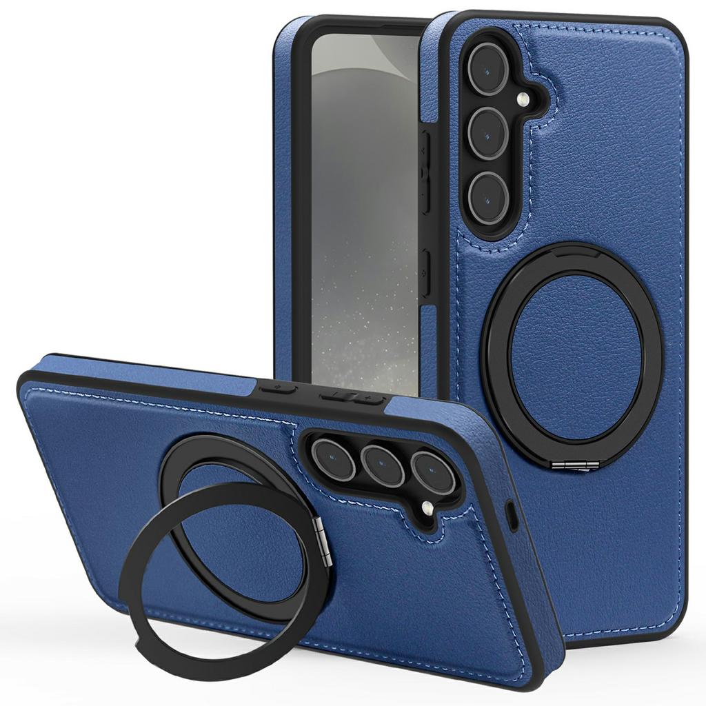 For Samsung Galaxy S25+ Case with Ring Kickstand Magnetic Case PU Leather Back Cover