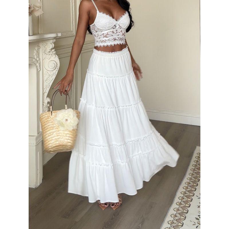 

[Mi Mijia] White Camellia European and American Gyaru Slimming Temperament Atmosphere Pleat Skirt 25/Q105 White S(85-105)