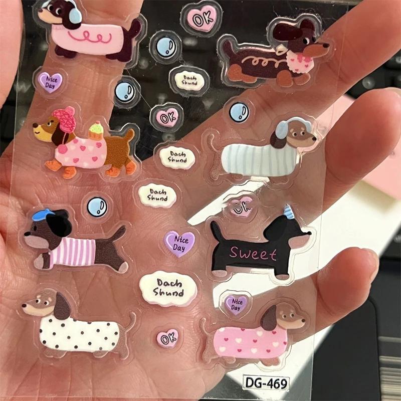Cute Cartoon Dachshund 3D Jelly Stickers with Transparent Resin Gel Self-Adhesive Decoration for DIY Phone Cases Computers