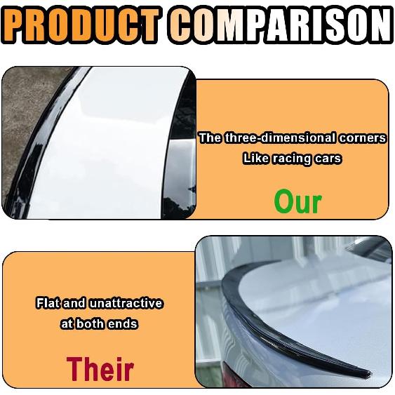 Car Rear Spoiler Roof Lip Kit, Carbon Fiber 3D Rubber Trunk Spoiler Trim Strip Cool Car Decoration, Universal Punch-Free Vehicle Exterior Accessory