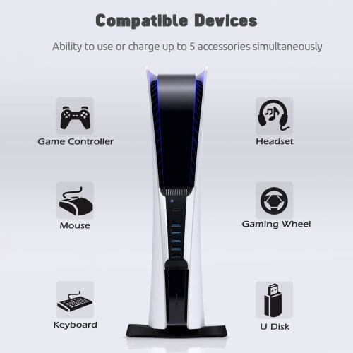 AQIDAP 5 Port USB Hub for PS5 USB Fast Expansion Hub Charger USB Extender Compatible with PlayStation 5 Game Console, 4 USB, 1 USB Charging Port, 1 Ty
