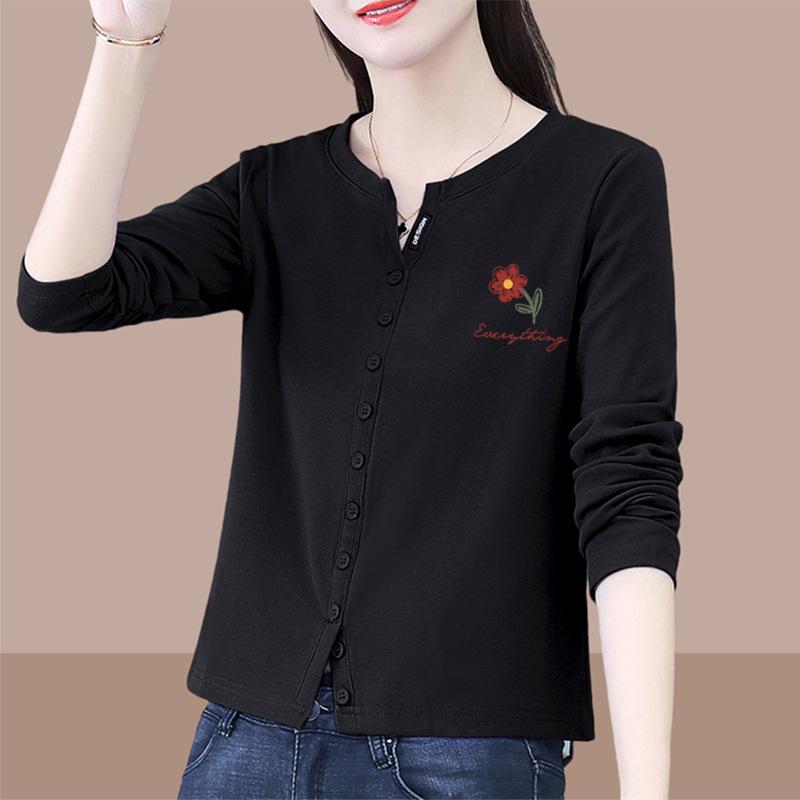 

2025 New Style Women s Plus Size Pure Cotton Long Sleeve T-Shirt – Fashionable and Versatile Spring/Autumn Loose Fit Top for Moms. M [70-95 lbs]