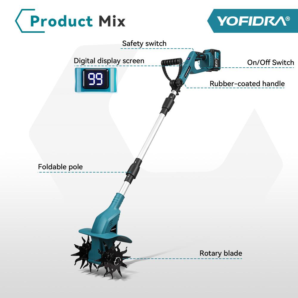 Yofidra 1200W Electric Scarifier Electric Garden Tiller Garden Cultivator Rototiller Lawn Mower Tool For Makita 21V Battery Pin