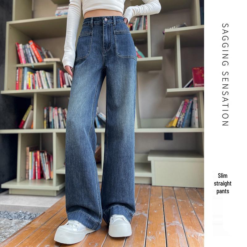 High-Waisted Blue Slim-Fit Straight-Leg Drapey Jeans - Autumn 2025 Collection
