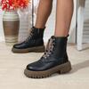 Winter New Martin Boots Women's Medium Heel Fashion Large Size Short Tube Lace-up Short Boots Women
