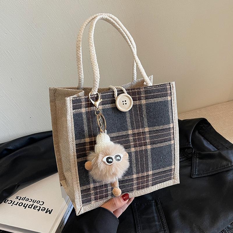 Geantă Portabilă pentru Femei la Muncă, Geantă la Modă din Pânză de In pentru Femei, Geantă de Mână cu Un Umăr, la Modă și Versatilă