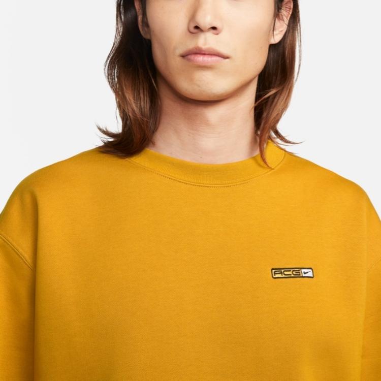 Nike Solid Color Logo Embroidered Crew Neck Pullover Sweatshirt Unisex Tops Yellow DM9942-727