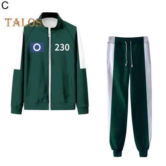 2 Pcs/Set Children Sweatshirt Pants Suit Cosplay Costume Contrast Color Lapel Zip-up Jacket Drawstring Elastic Waist Trousers Game Wooden Man Role