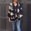Ruffled Shirt2024 Spring/Summer Cross-Border New Arrival Fashion Asymmetrical Printed V-neck Long Sleeves Ruffles Shirt