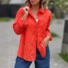 Spring/Autumn Season Pure Color Shirt Collar Loose Embroidery Hollow Large Size Women's Shirt Top