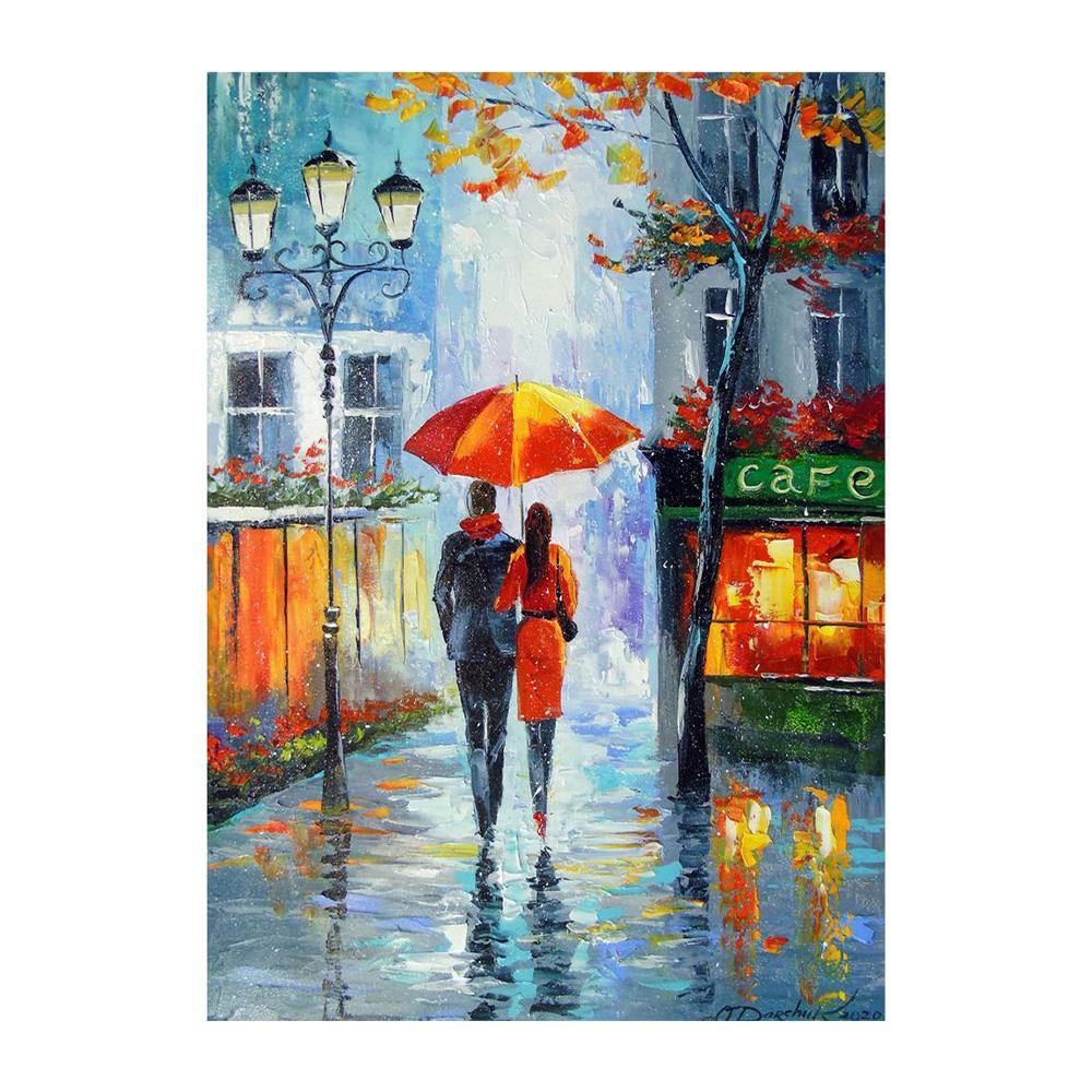 

Скандинавский осенний дождливый пейзаж, плакат, холст, масляная живопись, гуляющие влюбленные, настенная картина для современной гостиной, украшение дома 40x50cm