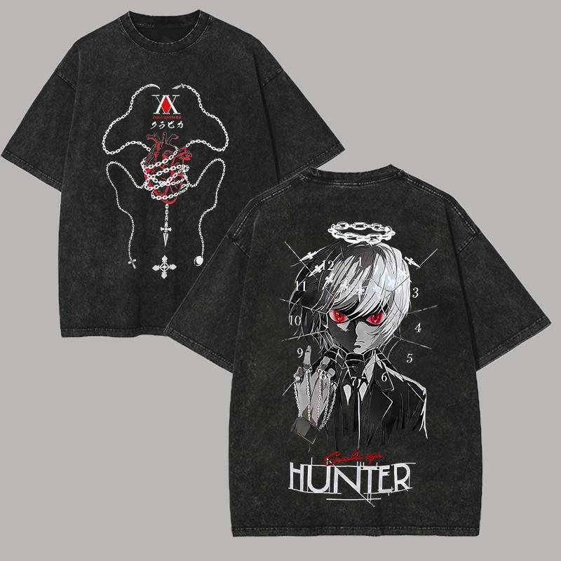 HUNTER×HUNTER Kurapika Graphic T-shirt Vintage Hip Hop Washed Oversized T Shirt for Men Women Clothing Cotton Short Sleeve Tees