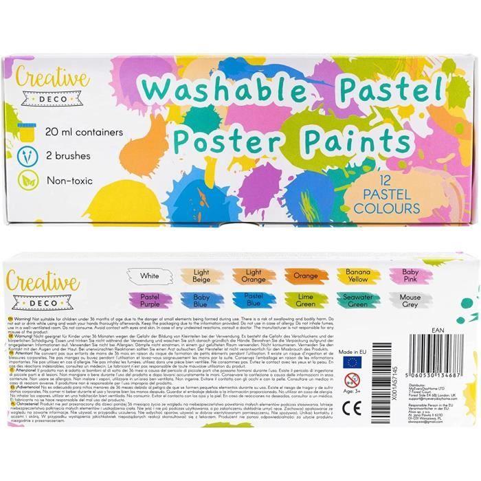 Peinture Enfant Lavable Doigt - Creative Deco - 12x20ml - Couleurs Pastel Intenses Et Pigmentées