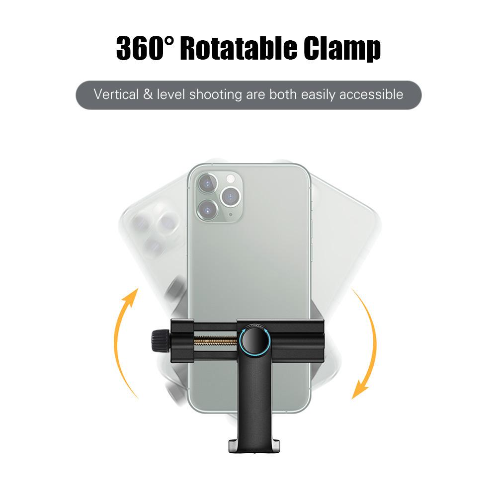 

360 degree rotating phone holder, clamp with cold for mic and LED light extension, 1Celsius4 holder for tripod and selfie stick