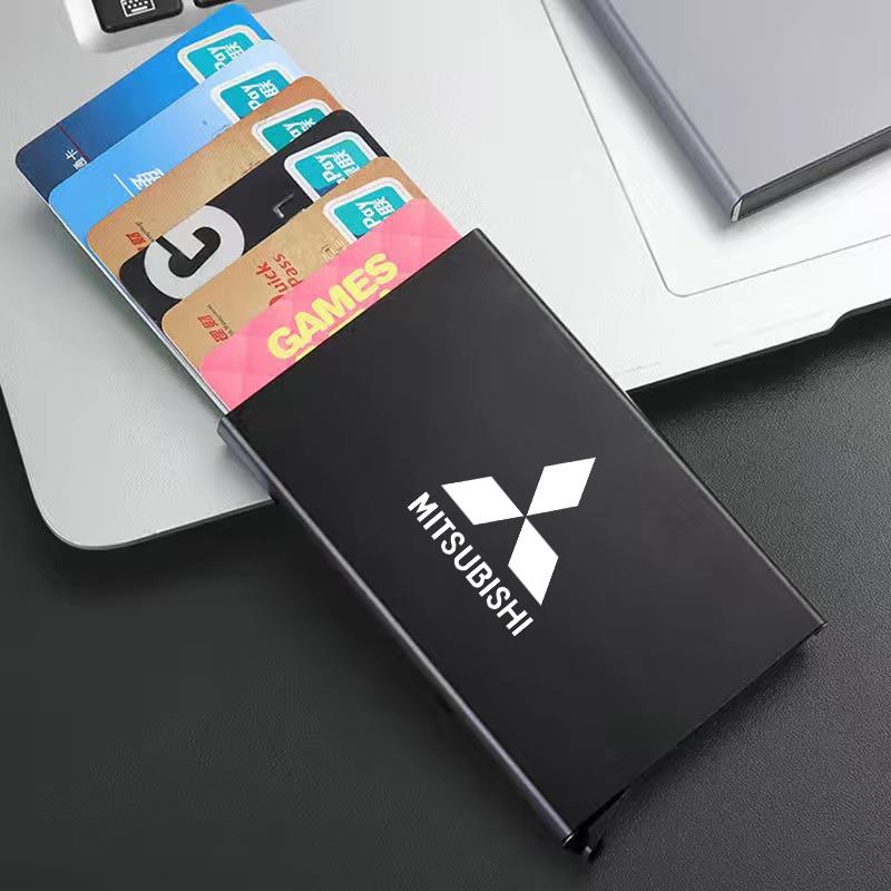 

Wallets Pocket Case Bank Card Women Men Credit Card Box for Mitsubishi Lancer ASX Outlander Pajero Evolution Car Accessories