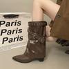 British style pointed head thick high-heeled short boots women's new spring skirt height-increasing and thin trouser boots women's