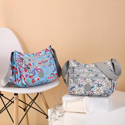 Dámská taška s potiskem z nylonu Mateřská taška Taška přes rameno Velká kapacita Lehká Crossbody taška