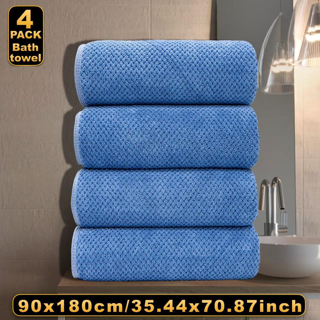 Coral Velvet Bath Towel Adult Bath Towel Four Suit Pineapple Check Thickened Coral Velvet Suit Warm and Comfortable Home Daily Necessities