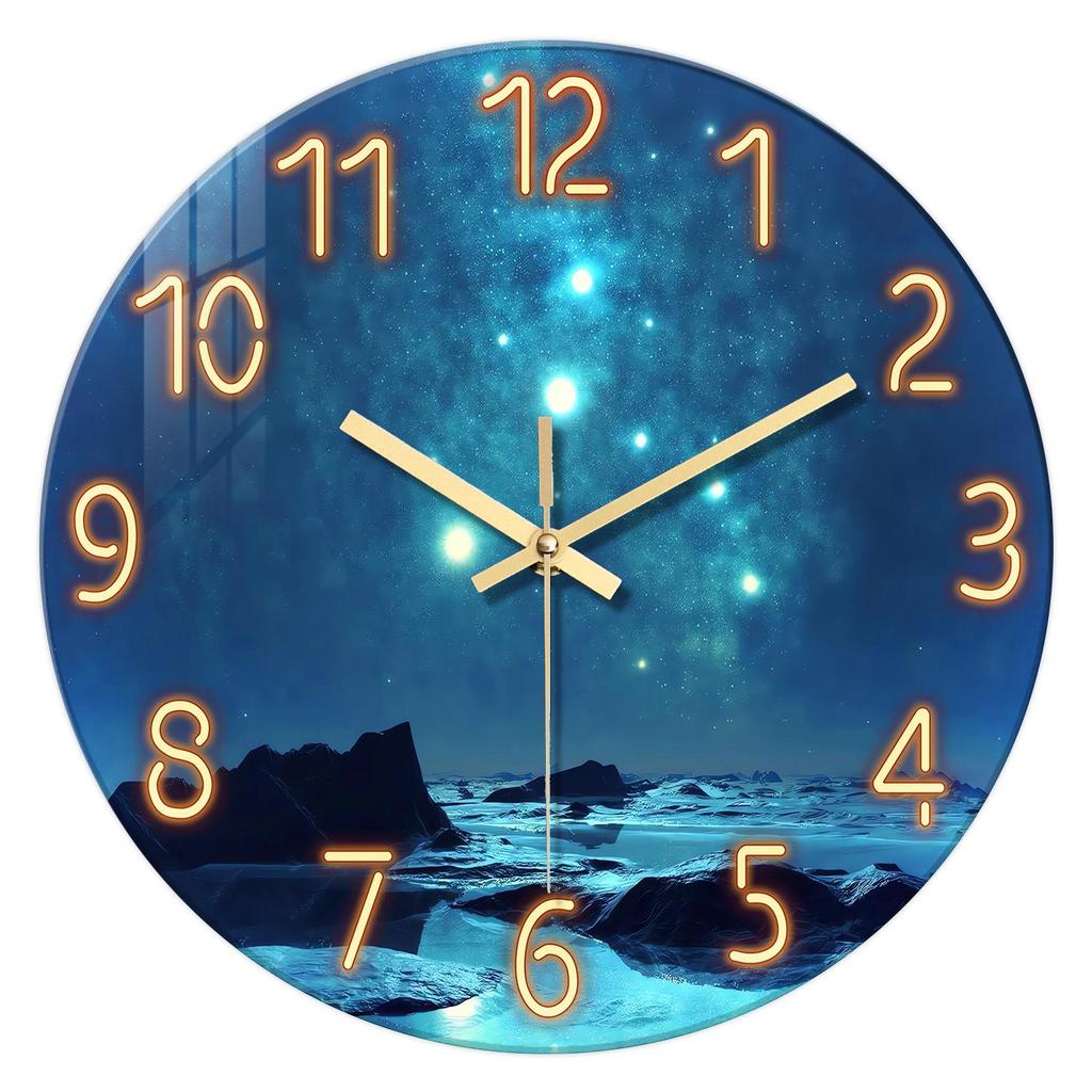 12-inch Geometric Starry Sky Glass Wall Clock - Silent Decorative Living Room Clock