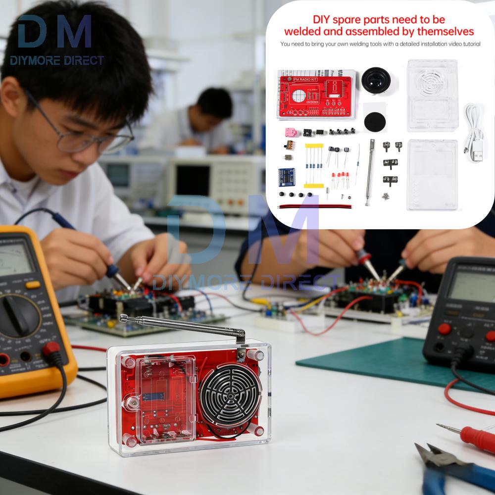 DIY FM Radio Electronic Kit 87-108MHZ Adjustable IC RDA5807 with LED Digital Display DIY Soldering Kit 3W Speaker Dual Power
