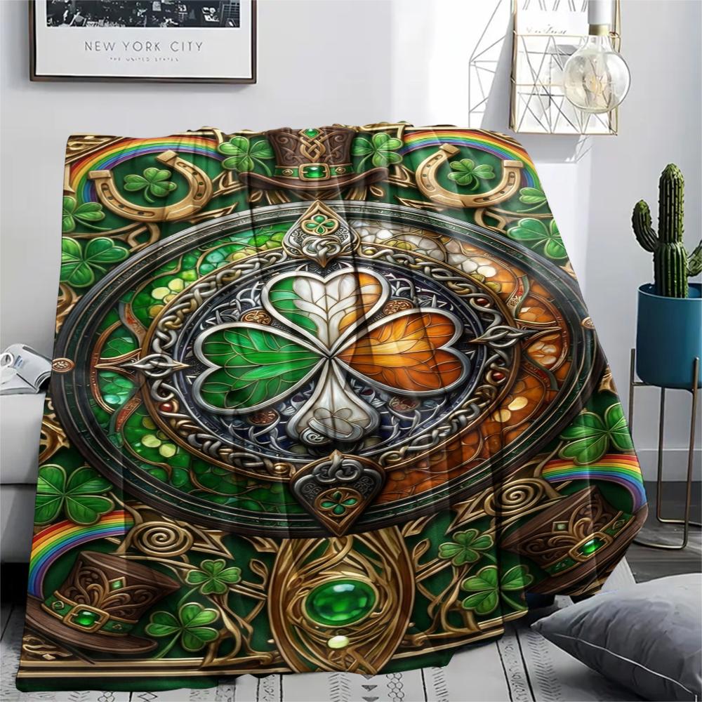 1Pc St.Patrick's Day Print Flannel Blanket, High quality Comfortable for All Seasons, Home Decor, Warmth and Comfort, Perfect for Christmas Gifts W73