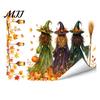 Gift for Halloween Party Setup Window Static Sticker, Castle/Bat/Pumpkin/Bouquet Printed, PVC Waterproof Removable Decorative Clings Decals