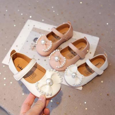 Baby Mädchen Freizeit Ballerinas Mittelgroße Kinder Lederschuhe mit Perlenbesatz Schleife Prinzessin Süß Schick Weiche Qualität Frühling