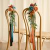 2pcs Burnt Orange Wedding Artificial Aisle Pew Flowers Chair Decorations Arrangements with Chiffon Ribbons for Ceremony Chair Back Floral Decor