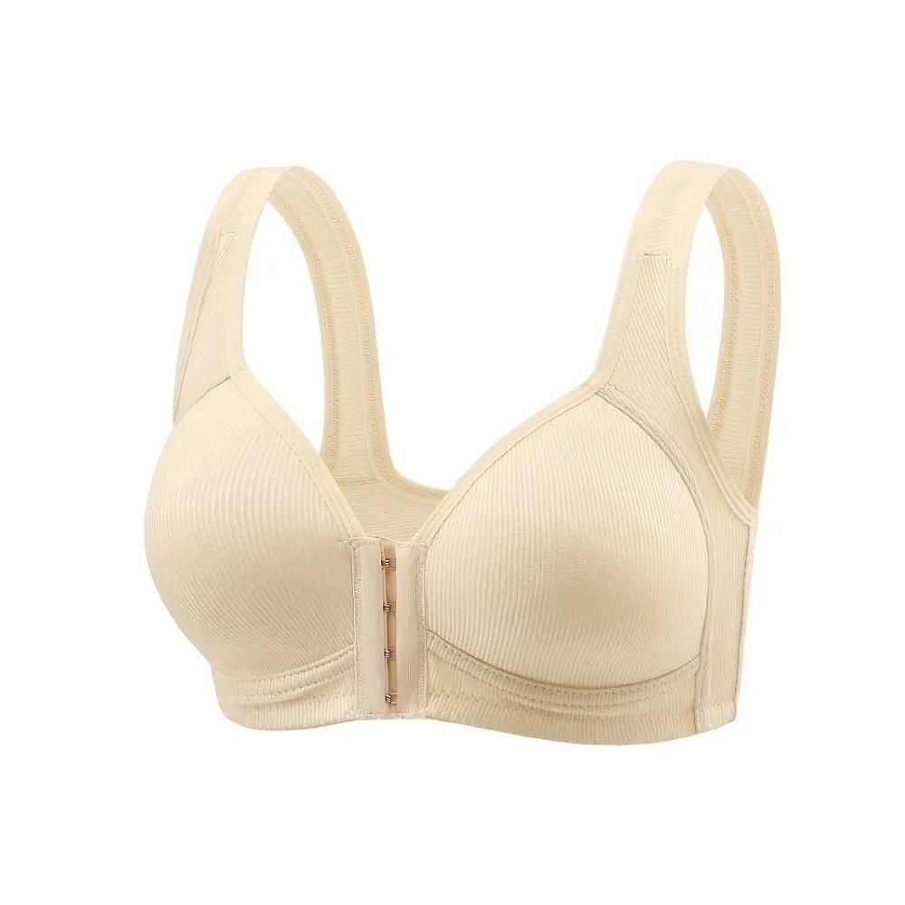 Women's Bra Wire-Free Front Closure Solid Color Full Coverage 3D Cups More Considerate for Middle-Aged And Elderly Individual Underwear