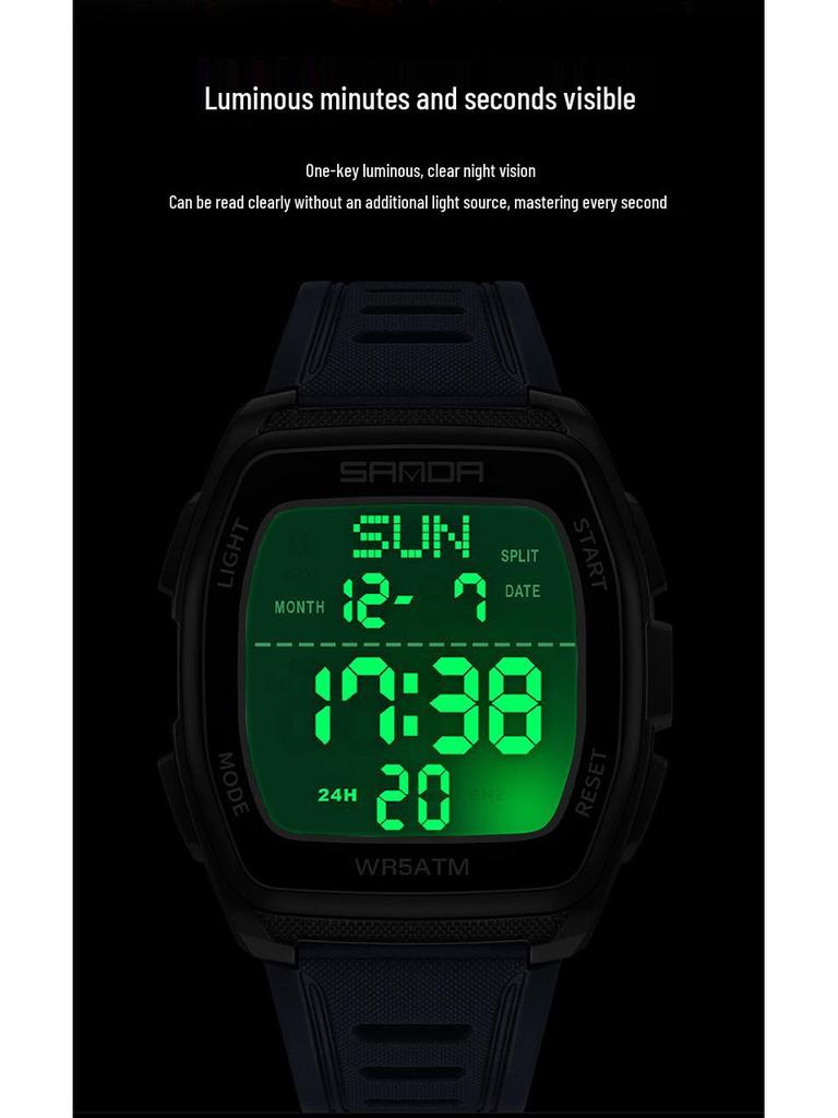Sanda Trend Student Sports Electronic Watch: Luminous, Alarm, Dual Time, Waterproof, Chronograph
