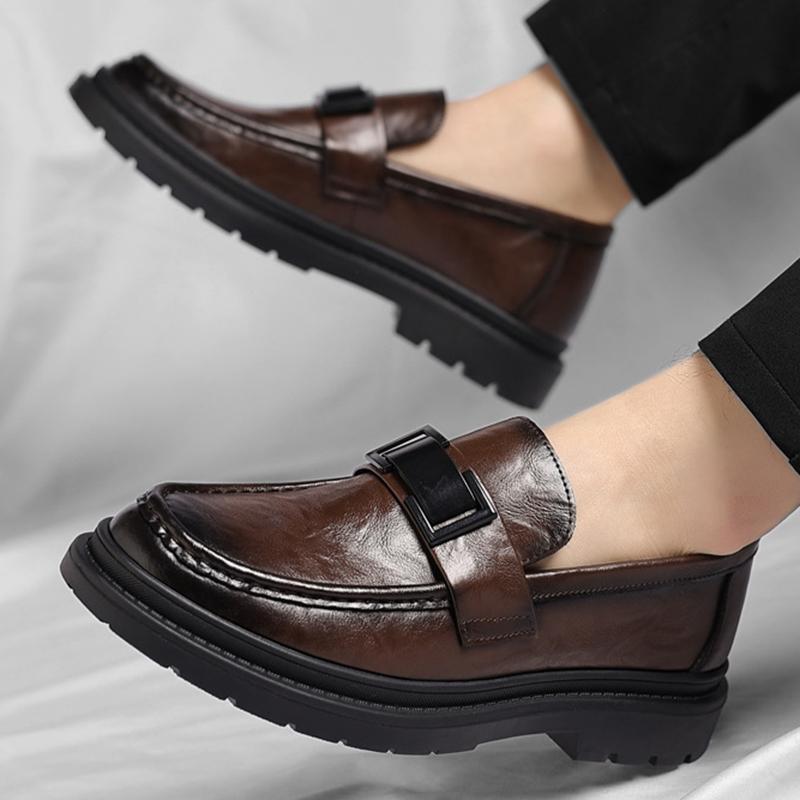 New Casual Leather Shoes Men's Trendy Business Formal Wear Leather Shoes Slip-on Rubber Office Loafers Soft Bottom Men's Shoes