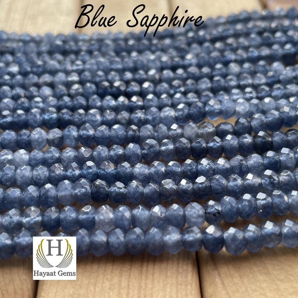 Blue Sapphire Faceted Rondelle Beads: Polished Gemstone Jewelry Making